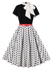 Load image into Gallery viewer, BowKnot Collar Polka Dots Vintage 1950S Dress