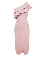 Load image into Gallery viewer, Pink One Shoulder 1950S Pink Ruffles Vintage Swing Dress