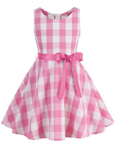 Load image into Gallery viewer, Kids Little Girls&#39; Dress Pink And White Plaid  Barbie Retro Swing Dress