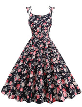 Load image into Gallery viewer, Baby Blue Floral Print Tie-up Spaghetti Straps 1950S Retro Swing Dress With Pockets