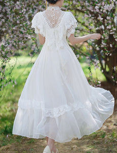 White Lace Pleat Edwardian Revival Vintage Wedding Dress