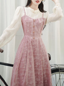 Pink Spaghetti Strap Princess Velvet Dress