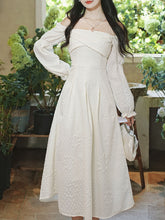 Load image into Gallery viewer, White Jacquard Pearl Chain Pleated Vintage Princess Dress