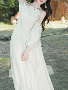 White Shell Off Shoulder Bohemian Dress