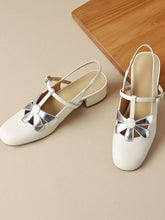 Load image into Gallery viewer, Women&#39;s  Round Toe Daisy Chunky Heel Sandals Leather Vintage Shoes