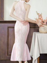 Load image into Gallery viewer, Pink Cheongsam Fishtail Maxi Dress Prom Dress With White Cape