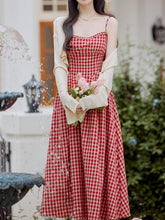 Load image into Gallery viewer, 2PS Red Plaid Spaghetti Strap Dress With White Shawl Dress Suit