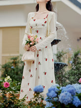 Load image into Gallery viewer, 2PS White Cherry Print Spaghetti Strap Dress With White Shawl Dress Suit