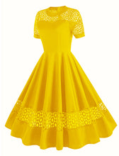 Load image into Gallery viewer, Yellow Semi Mesh Lace Short Sleeve 50S Swing Dress