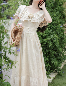 Apricot Lace Rose Edwardian Revival Dress