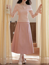 Load image into Gallery viewer, 2PS Pink Rose V Neck Sweater And Swing Skirt Vintage outfit