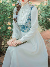 Load image into Gallery viewer, Blue Flower Lace Ruffles Edwardian Revival Dress