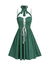 Load image into Gallery viewer, White and Green Lace-up 1950s Vintage Party Dress