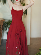 Load image into Gallery viewer, Red Rose Handmade Flower Spaghetti Strap Swing Engagement Party Dress