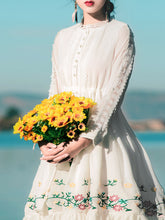 Load image into Gallery viewer, White Lace Collar Floral Embroidered Romantic 1950S Dress