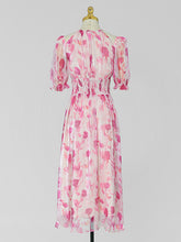 Load image into Gallery viewer, Pink Floral Print Ruffles 1950S Chiffon Vintage Dress