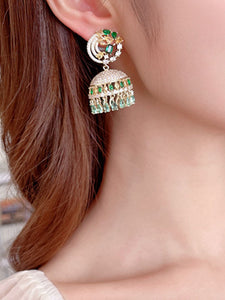 Luxury Colored Zircon Inlaid with Three-dimensional Campanula Flower Earrings