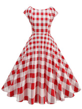 Load image into Gallery viewer, 1950s Crew Neck Plaid Cap Sleeve Vintage Swing Dress