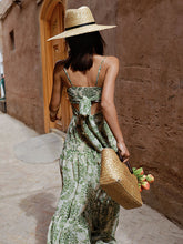 Load image into Gallery viewer, Green Bohemian Floral Print Chiffon Maxi Dress Prom Dress With Cardigan