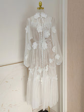 Load image into Gallery viewer, White Lace Flower Long Sleeve Swing Dress