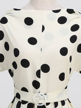 Load image into Gallery viewer, 1950s White Polka Dots Short Sleeve Vintage Swing Dress Inspired by Cruella