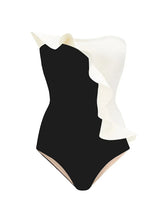 Load image into Gallery viewer, Black Retro Style Ruffles One Piece With Bathing Suit Wrap Skirt