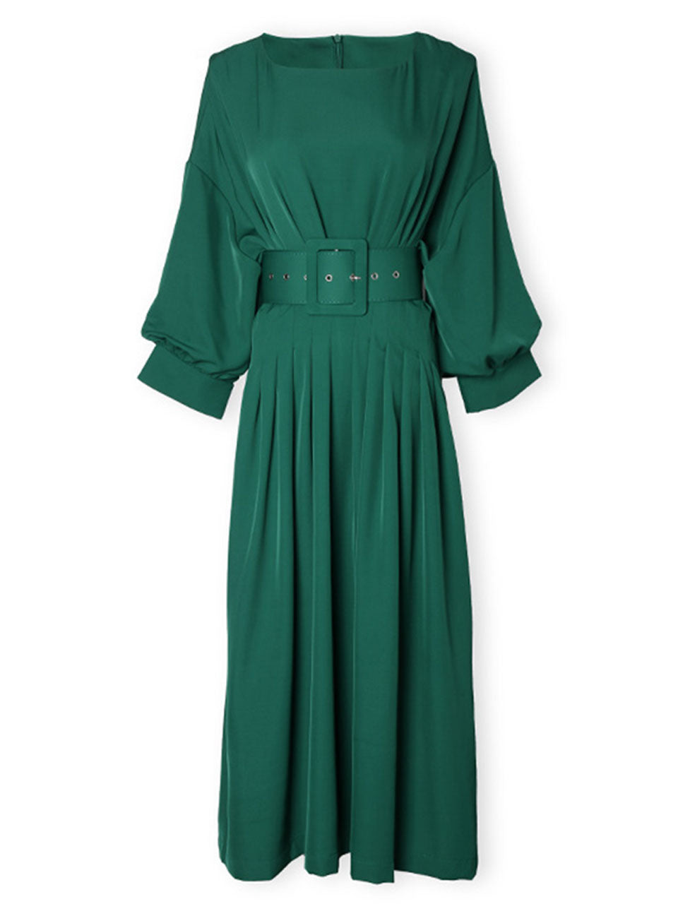 Green Dolman Sleeve High Waist Swing Party Dress With Belt