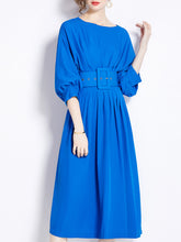 Load image into Gallery viewer, Green Dolman Sleeve High Waist Swing Party Dress With Belt