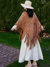 Load image into Gallery viewer, Bohemian Hollowed-out Tassel Scarf Shawl with A White V-neck Shell Boho Maxi Dress