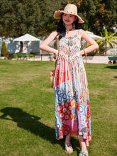 Load image into Gallery viewer, Bohemian Retro Print Strap Boho Maxi Dress with Hollow Crochet Fringe Vest