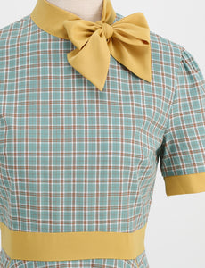 1950s Bow Collar Plaid Vintage Swing Dress