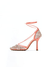 Load image into Gallery viewer, 10CM High Heel Square Toe Rhinestones Twine Sandals