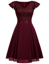 Load image into Gallery viewer, Autumn Lace Cap Sleeve V Neck 50s Party Dress