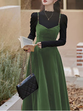 Load image into Gallery viewer, 2PS Green Strap Suspender 1950S Dress With Black Sweater