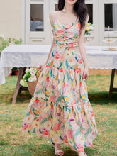 Load image into Gallery viewer, Rainbow Tulips Spaghetti Strap Vintage Swing Holiday Maxi Dress