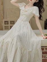 Load image into Gallery viewer, White V Neck Cape Sleeve Edwardian Revival Vintage Wedding Dress