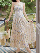 Load image into Gallery viewer, 2PS White Floral Print Spaghetti Strap Dress With Blue Shawl Dress Suit