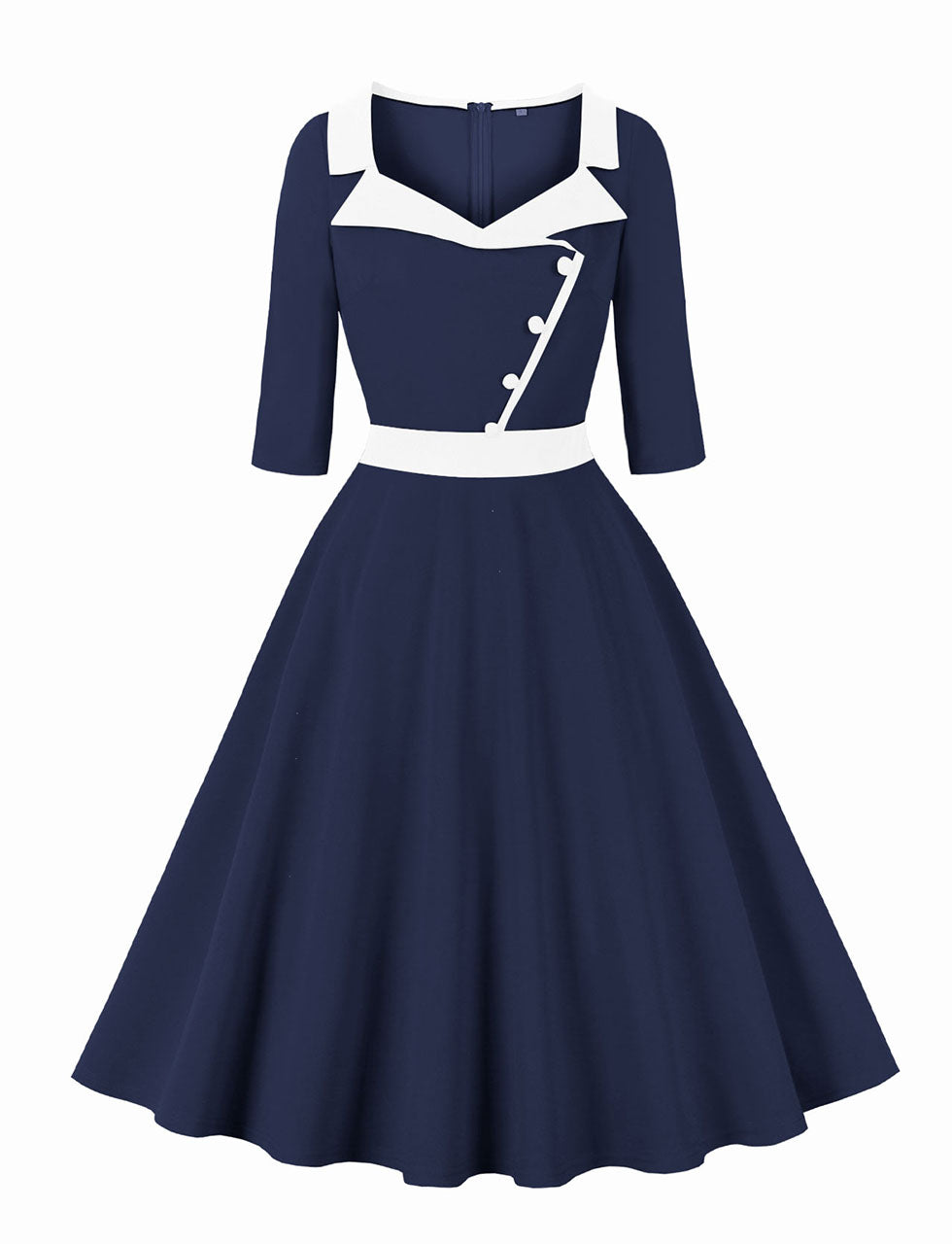Navy Suit Collar 1950S Vintage Swing Dress