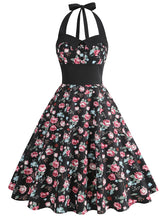 Load image into Gallery viewer, Black Rose Sweet Heart Halter Sleeveless 1950S Vintage Dress