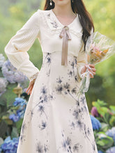 Load image into Gallery viewer, Apricot Floral Printed Large Lapel Fake Two-piece Vintage Dress