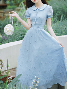 Baby Blue Dandelion Embroidery Peter Pan Collar Vintage Dress