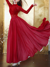 Load image into Gallery viewer, Red Romantic Ruffle Long Sleeve Vintage Maxi Swing Dress Prom Dress