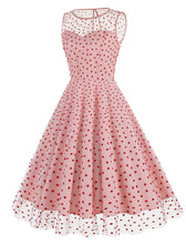 Load image into Gallery viewer, Pink Semi Mesh Sweet Heart Embroidered Sleeveless 50S Swing Dress