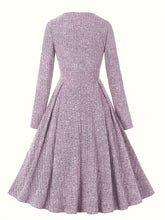 Load image into Gallery viewer, 1950S Crew Neck Long Sleeve Knitted Lace-up Vintage Dress