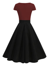 Load image into Gallery viewer, Pink and Black V Neck Cap Sleeve Swing 1950S Vintage Dress