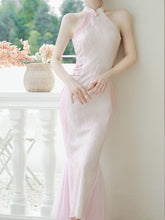 Load image into Gallery viewer, Pink Cheongsam Fishtail Maxi Dress Prom Dress With White Cape