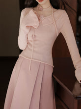 Load image into Gallery viewer, 2PS Pink Rose V Neck Sweater And Swing Skirt Vintage outfit