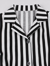 Load image into Gallery viewer, Beetlejuice Costume Turndown Collar 1960S Dress With Black and White Vertical Stripe