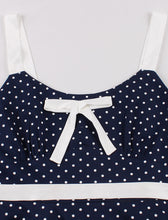 Load image into Gallery viewer, Navy Spaghetti Strap Polka Dots 1950S Swing Dress