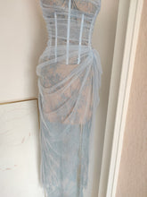 Load image into Gallery viewer, Herringbone Sequined Pleated Slit Lace Dress